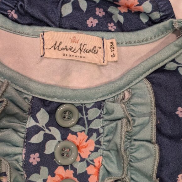 Marie Nicole Rose Velvet & Blue Floral Ruffle Bubble 6-12 mos - Picture 3 of 4